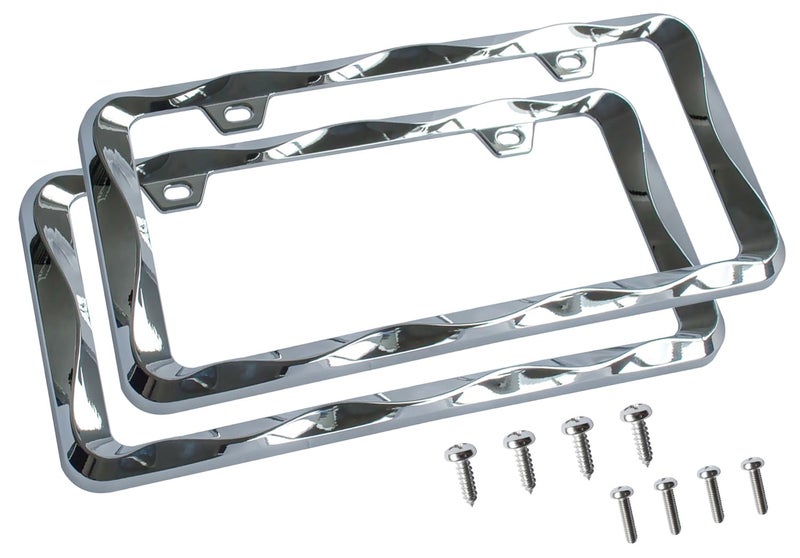 Creathome 3D Curly Wave Pattern Chrome License Plate Frame from Pure Zinc Alloy Metal - Image 4